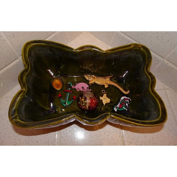 Vintage Upco Green Rectangle Planter w/ Scalloped Edges farmhouse art deco 1970s - Picture 15 of 16